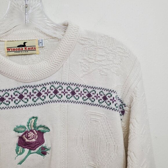 Winona Knits vintage floral granny knit crew neck sweater - Picture 2 of 9